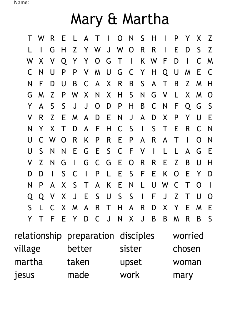 Mary Martha Word Search WordMint