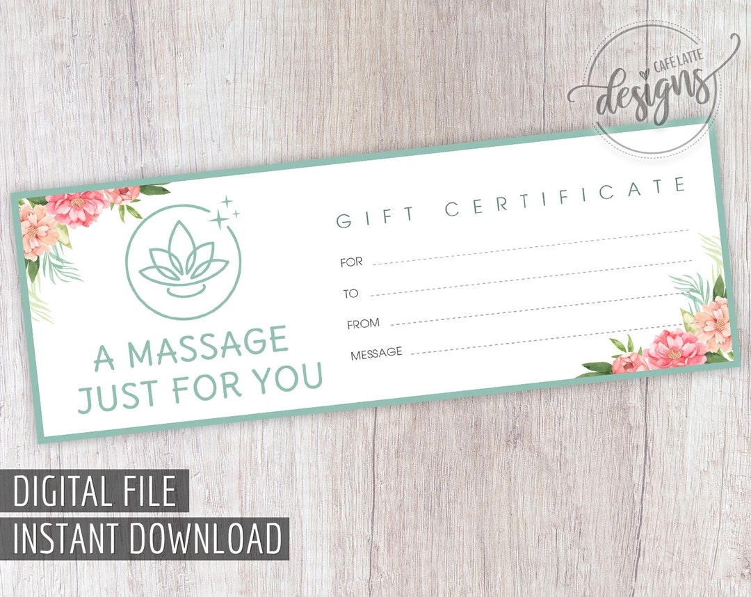 Massage Gift Certificate Birthday Gift Certificate Printable Gift Coupon Anniversary Gift Instant Download Gift Card Idea For Mom Dad Etsy