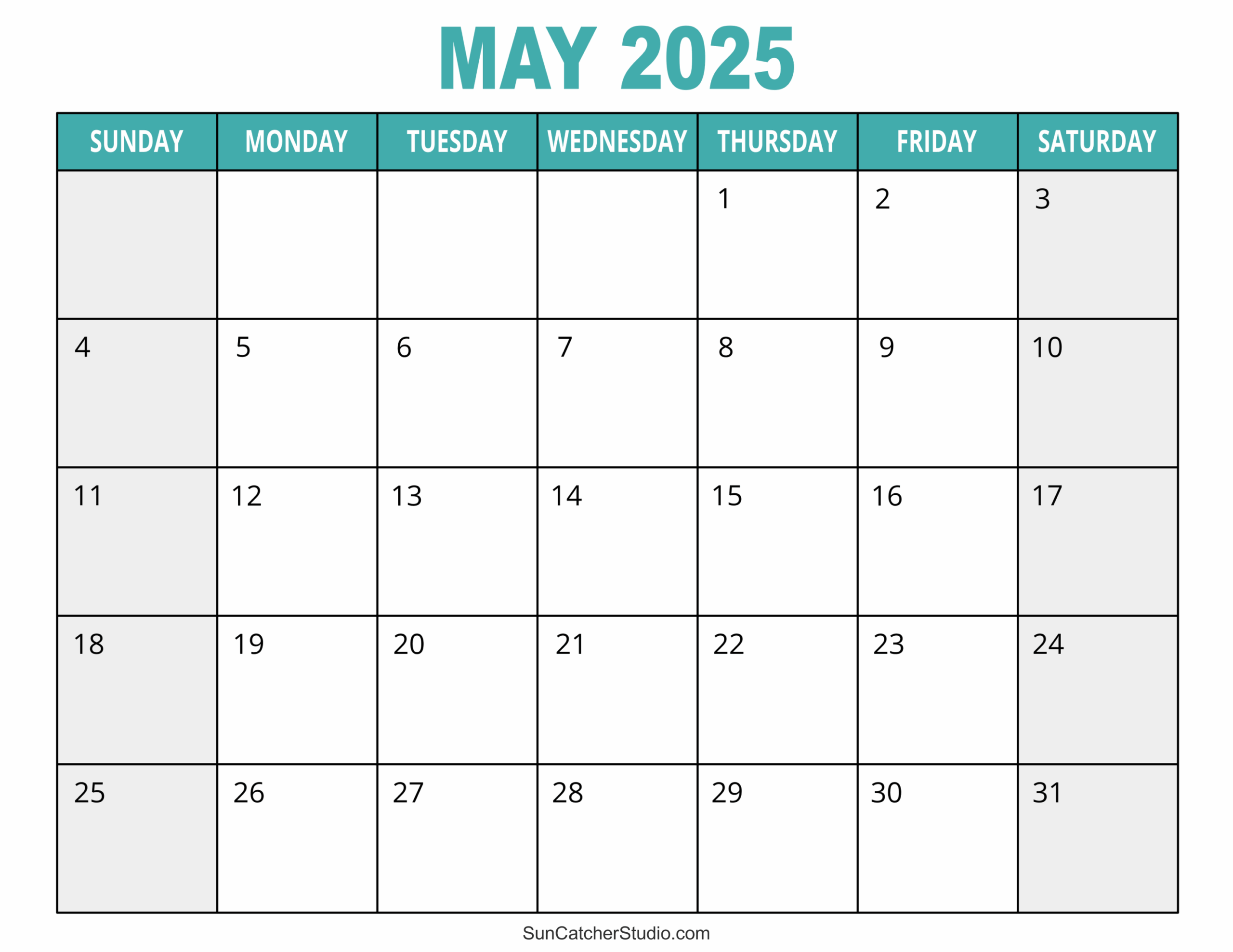 Printable Monthly Calendar 2025 Free