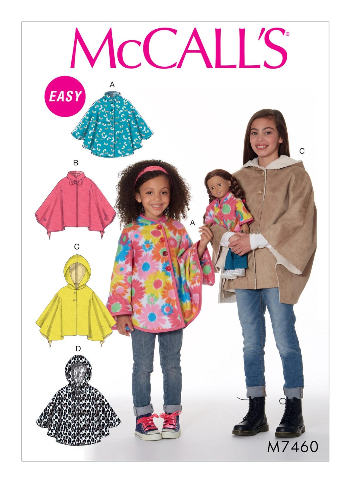 McCall s Sewing Pattern M7460 Children s Girls 18 Dolls Ponchos With Stand Up Collar Or Hood Sewdirect