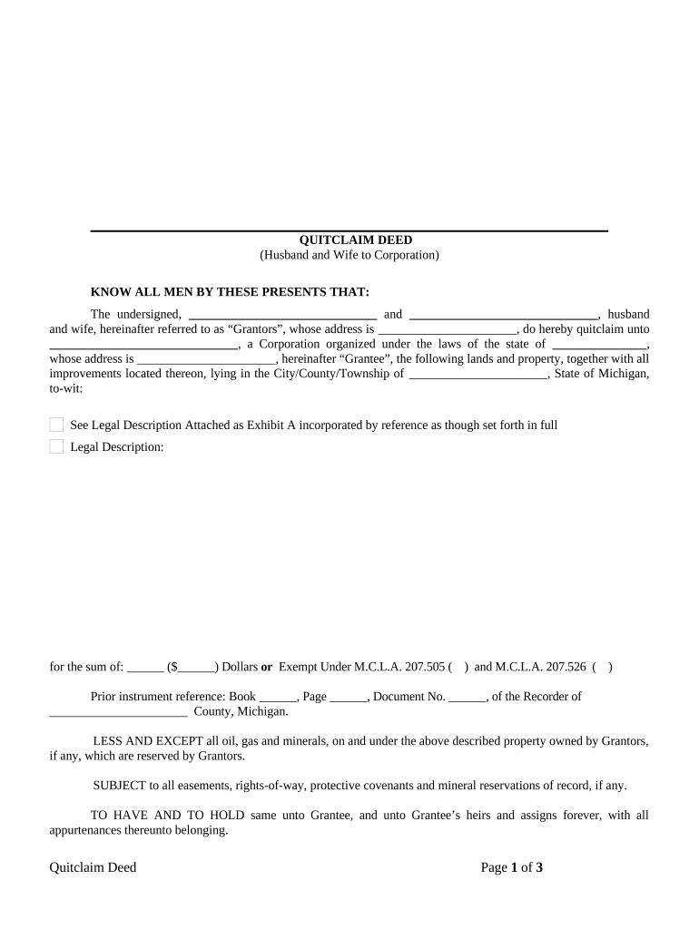 Quick Claimm Deed Form Michigan Free Printable
