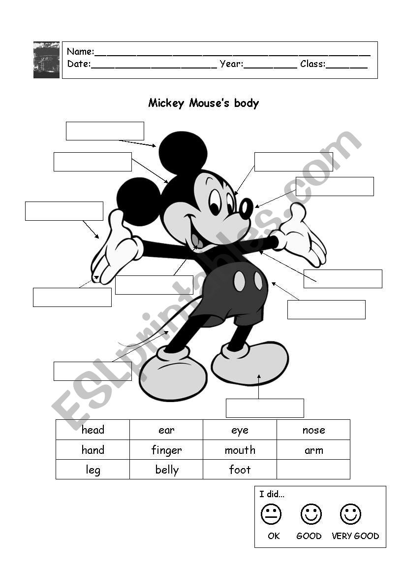 Mickey Mouse s Body ESL Worksheet By Martarilho
