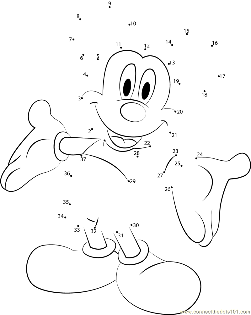 Mickey Mouse Smiling Dot To Dot Printable Worksheet Connect The Dots