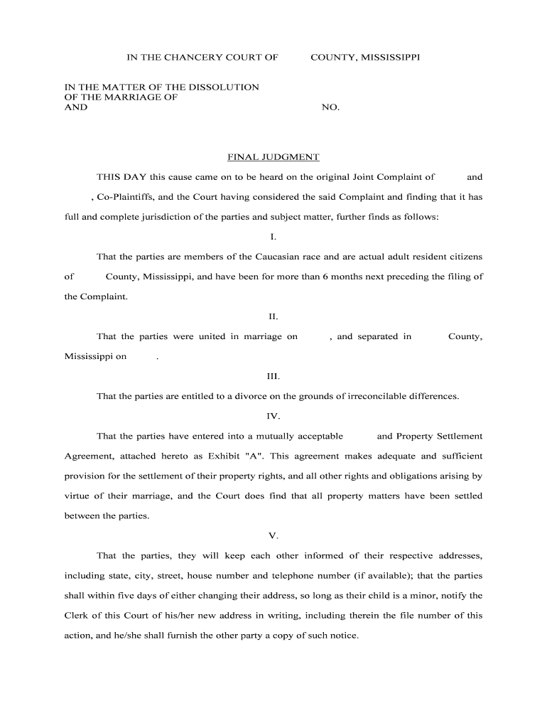 Mississippi Divorce Forms Pdf Fill Online Printable Fillable Blank PdfFiller