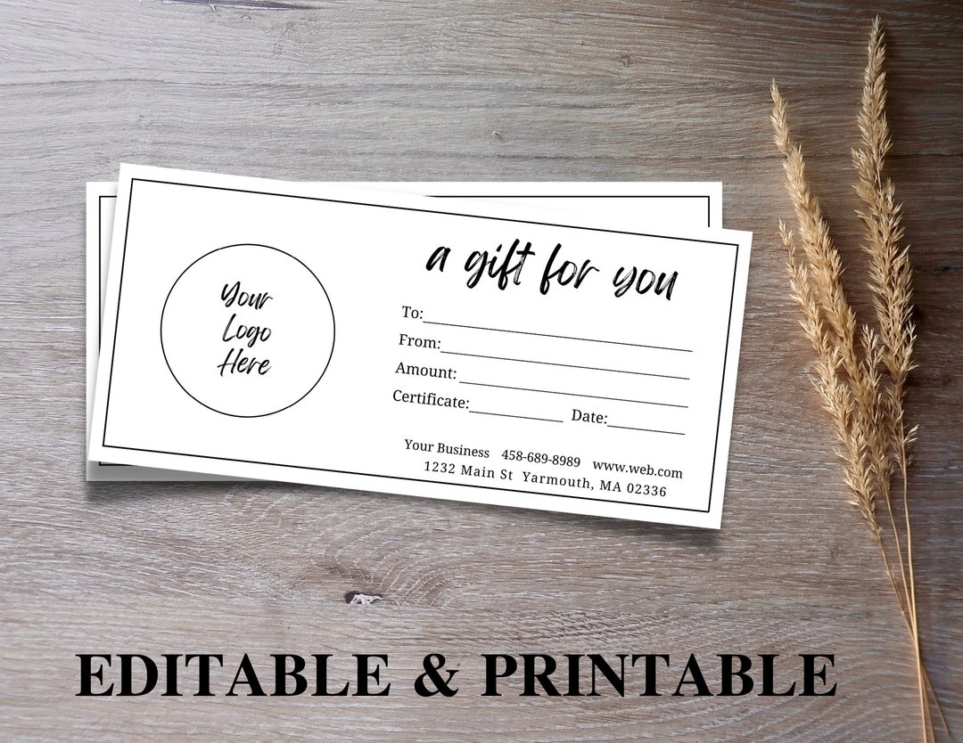 Modern Gift Certificate Template Printable Editable Gift Certificate Template With Logo Editable Gift Card Instant Download Gift Voucher Etsy