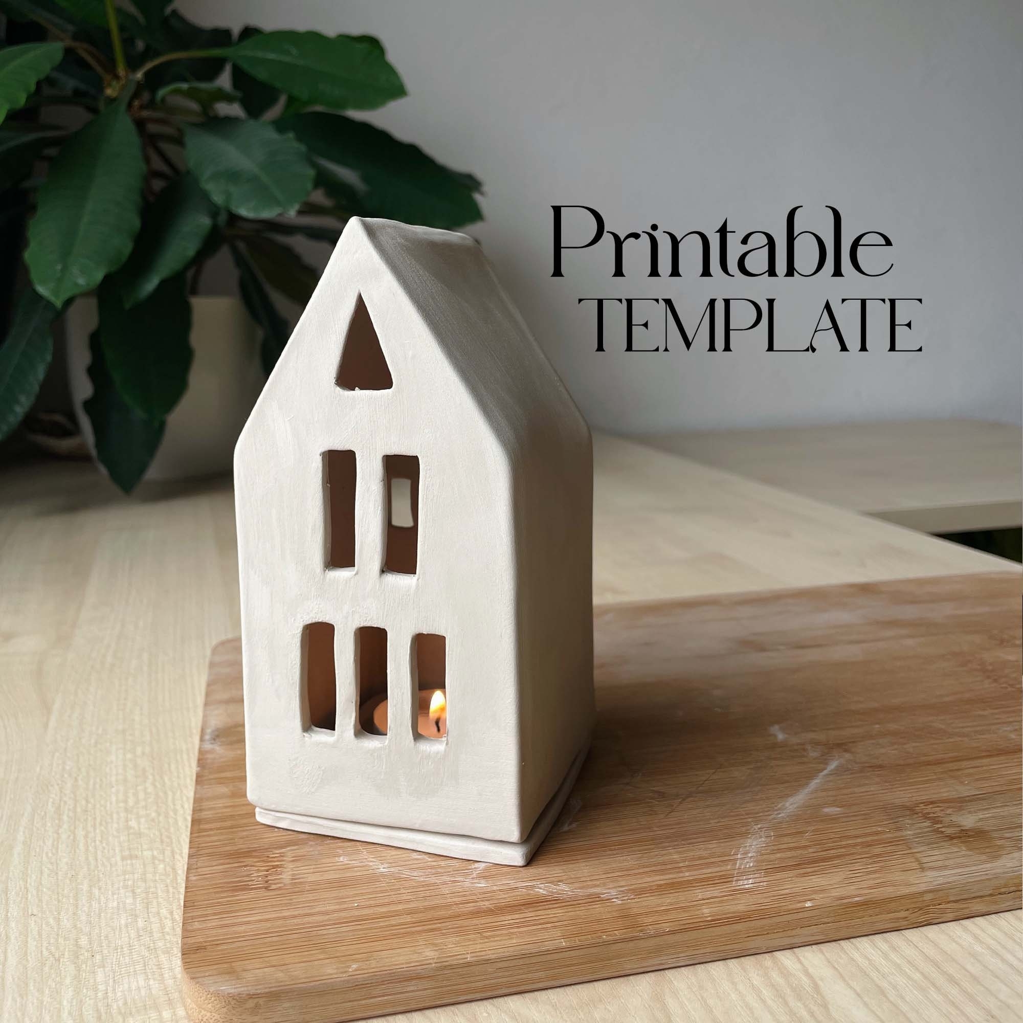 Modern Tealight House Template Ceramics Tools Slab Building Easy Clay DIY Pottery Templates For Slab Building Tutorial Etsy