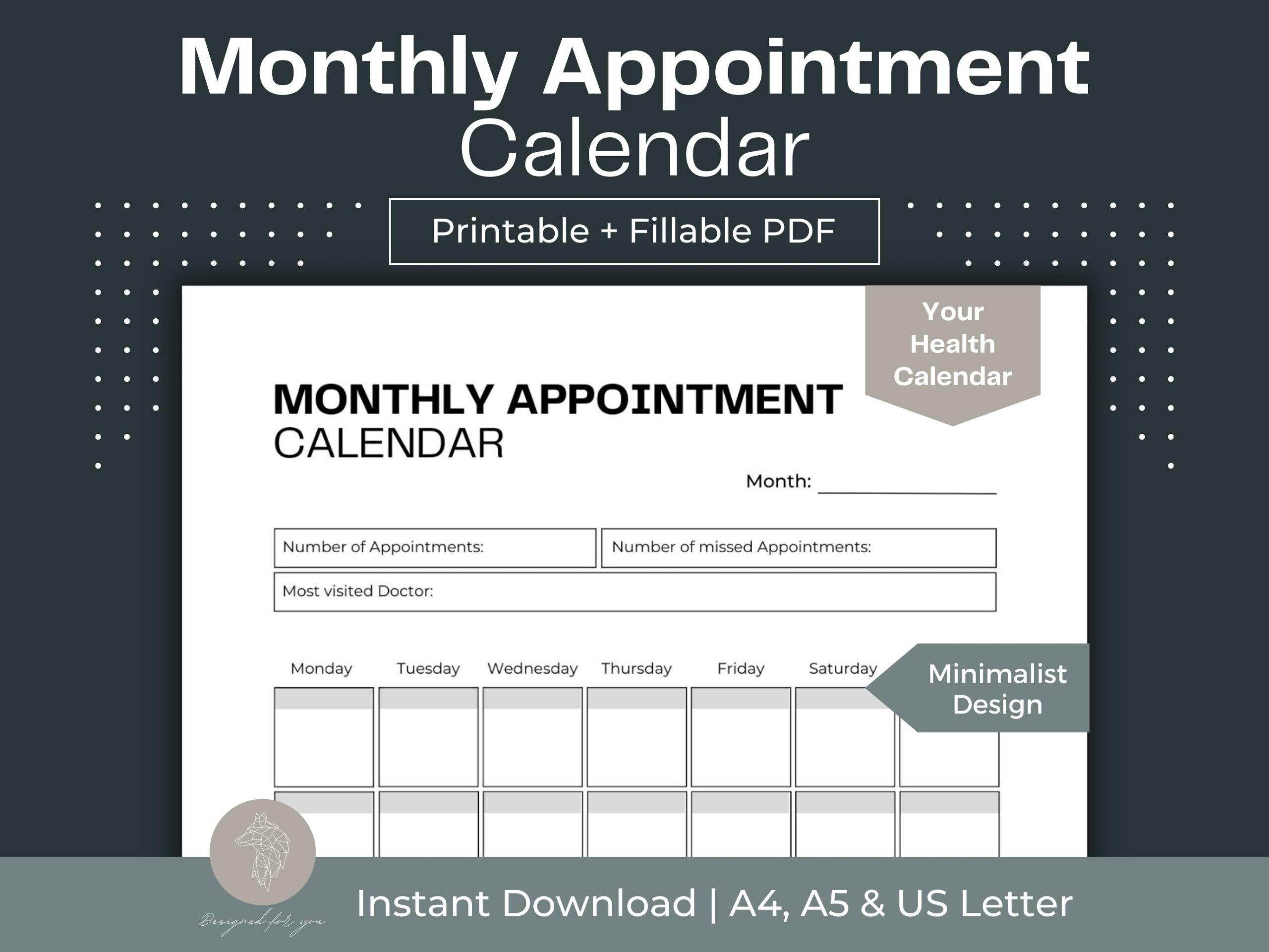 Monthly Free Printable Calendar For Patients Appointments