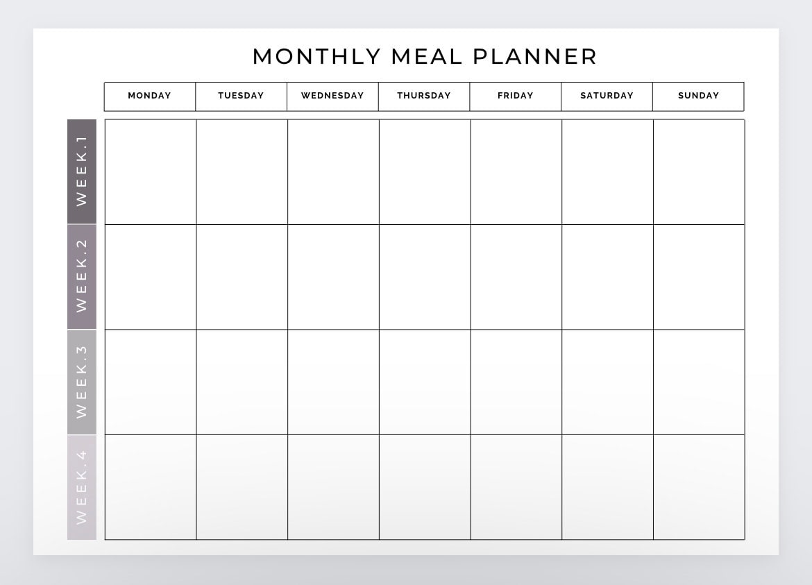 Printable Monthly Dinner Menu Template