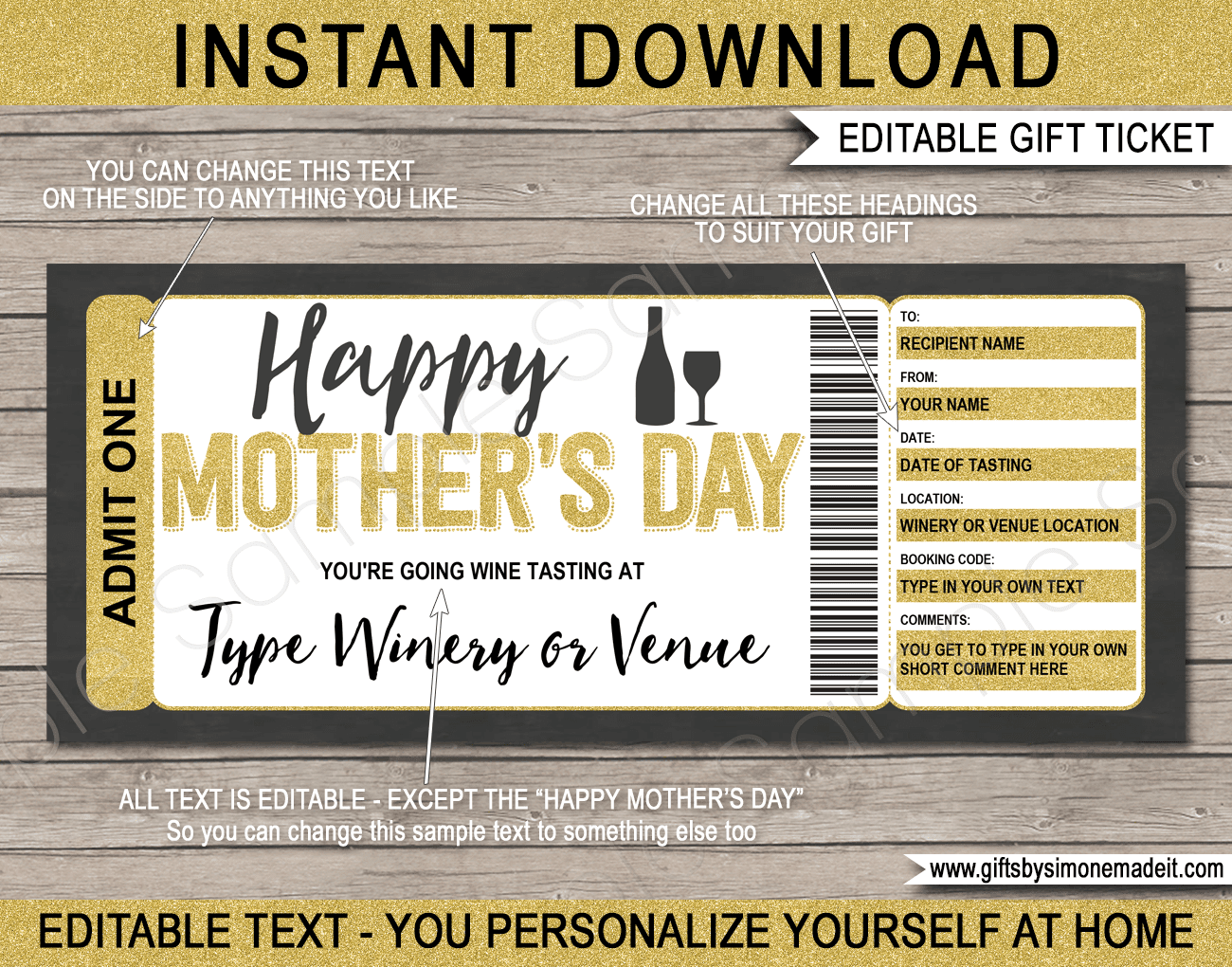 Mother s Day Wine Tasting Gift Certificate Template Winery Voucher