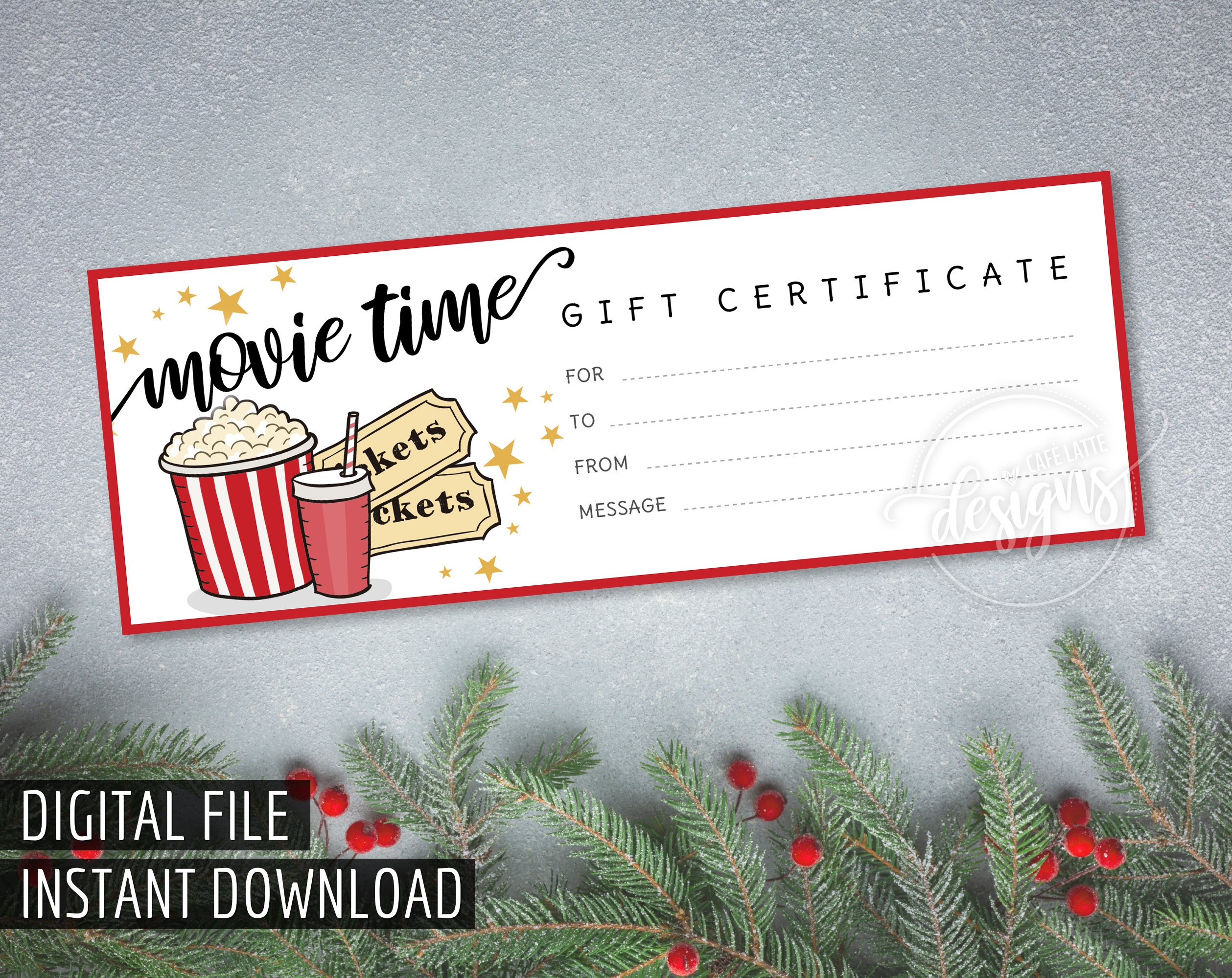 MOVIE GIFT Certificate Printable Gift Certificate Gift Coupon Idea Instant Download Gift Card For Kids Teen Valentine s Day Fun Gift Etsy
