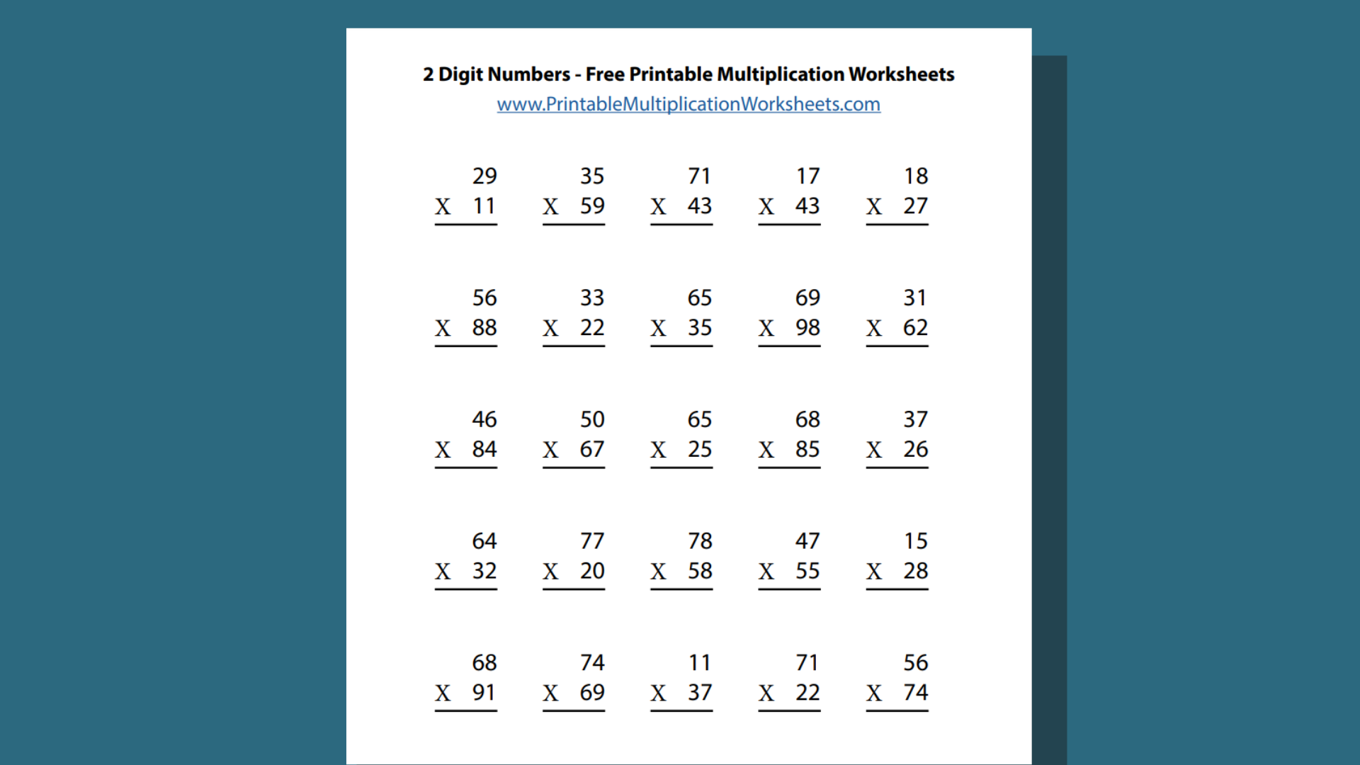 Printable Two Digit Multiplication Worksheets