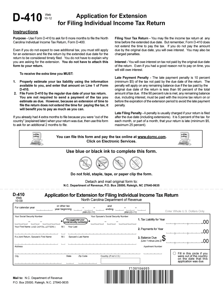 Nc Tax Extension Form D 410 Fill Out Sign Online DocHub