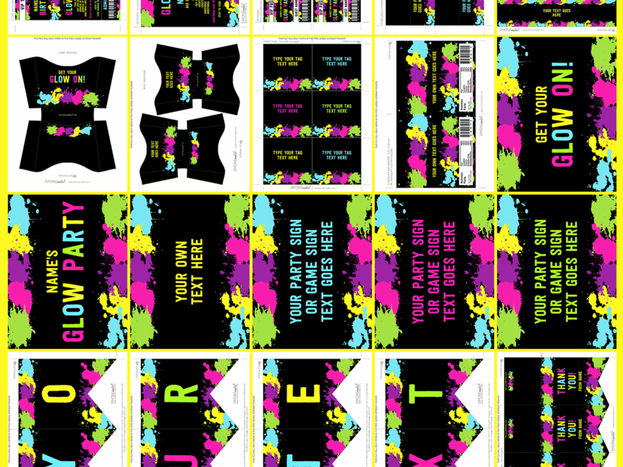 Neon Glow Party Printables Invitations Decorations Editable Templates