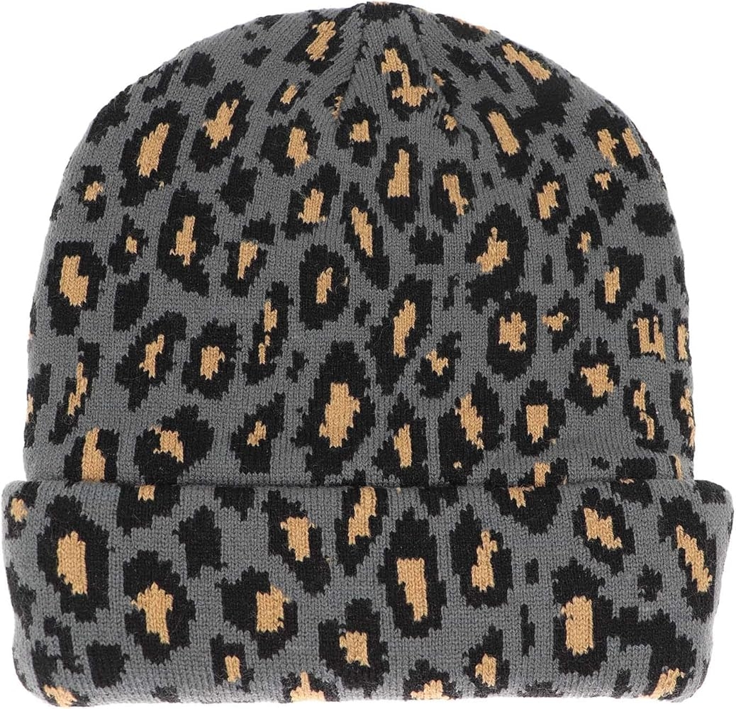 Newfancy Women Men Winter Hats Leopard Print Cuffed Beanie Double Layers Thick Knitted Soft Warm Slouchy Skull Ski Cap Grey At Amazon Women s Clothing Store