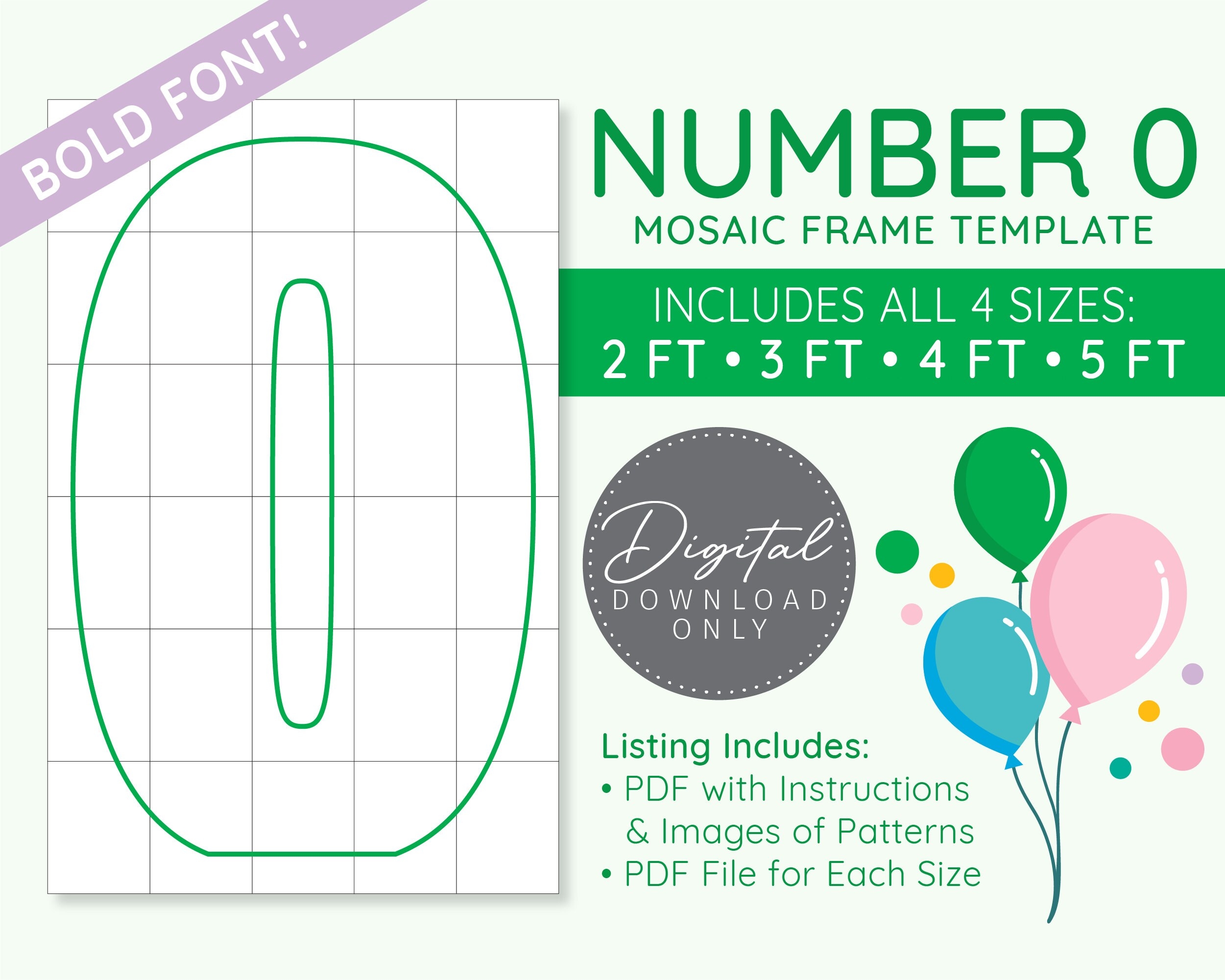 Number 0 Mosaic Digital Template 2 Ft 3 Ft 4 Ft 5 Ft Balloon Numbers Mosaic Balloons Mosaic Numbers PDF Download Etsy