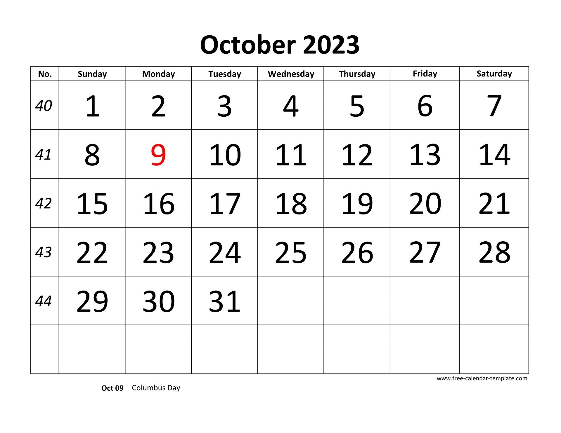 October 2023 Free Calendar Tempplate Free calendar template