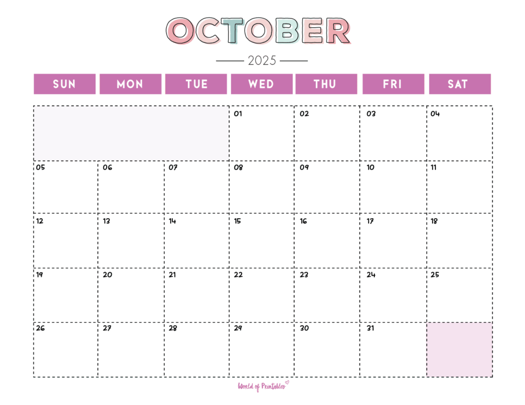October 2025 Calendars 130 Styles World Of Printables