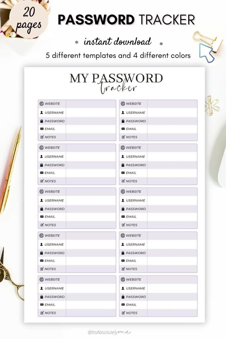 Password Keeper Printable Password Tracker Password Log Password Journal Password Planner
