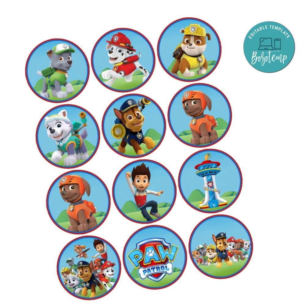 Paw Patrol Cupcake Toppers Template Printable Instant Download Bobotemp