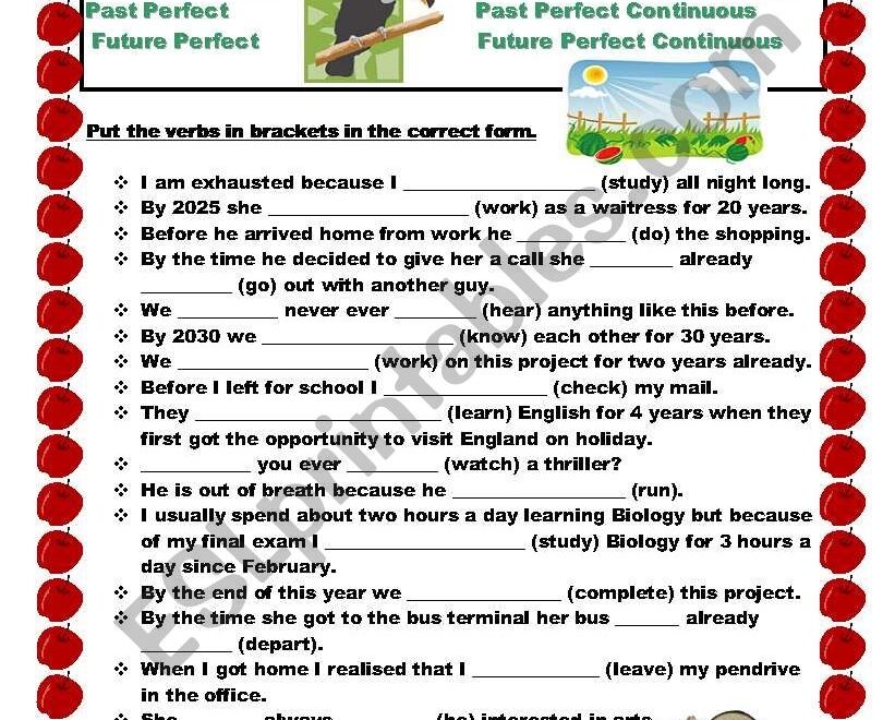 Perfect Tenses ESL Worksheet By Ildibildi