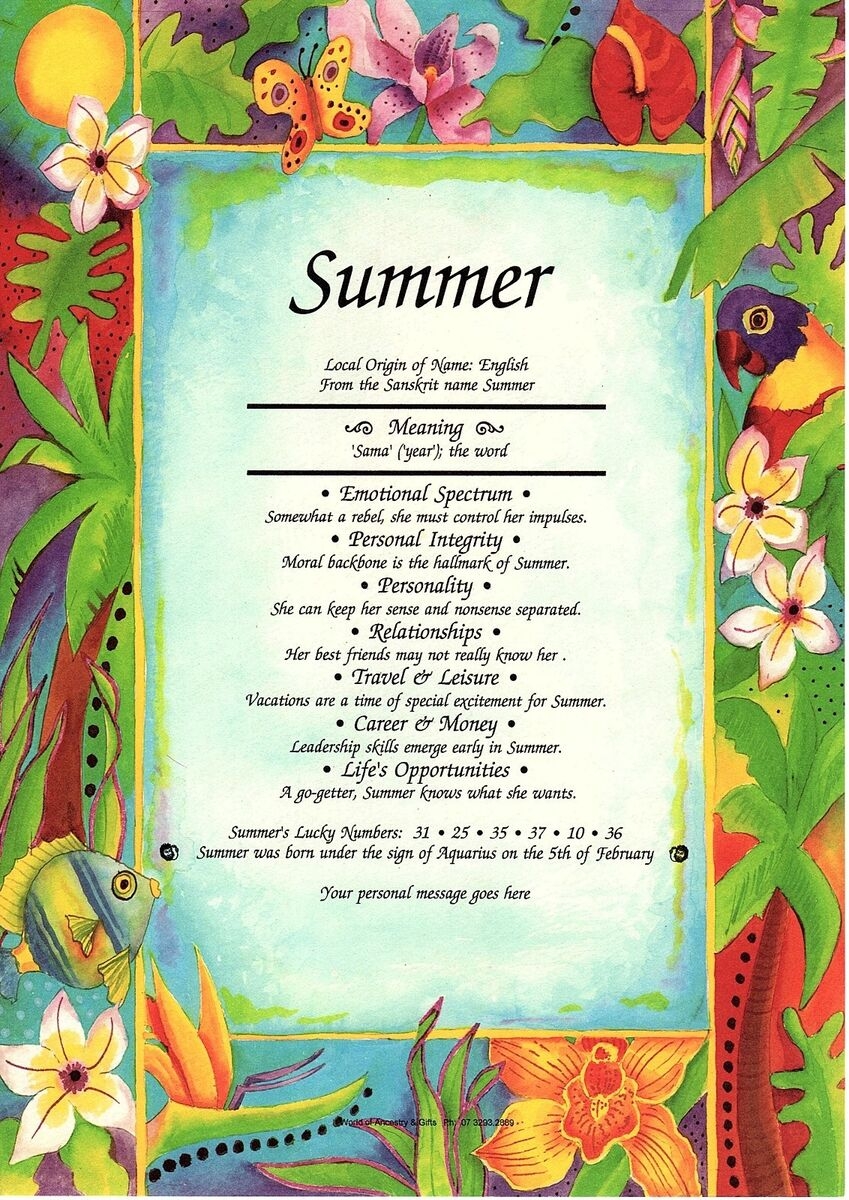 PERSONALISED FIRST NAME MEANING CERTIFICATE TROPICAL BACKGROUND EBay