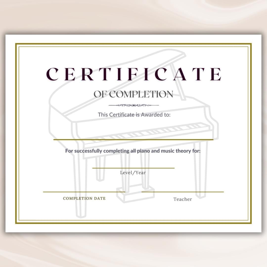 Piano Certificate Printable Achievement Certificate For Music Student Resource For Piano Teacher Resource Print Certificate Etsy