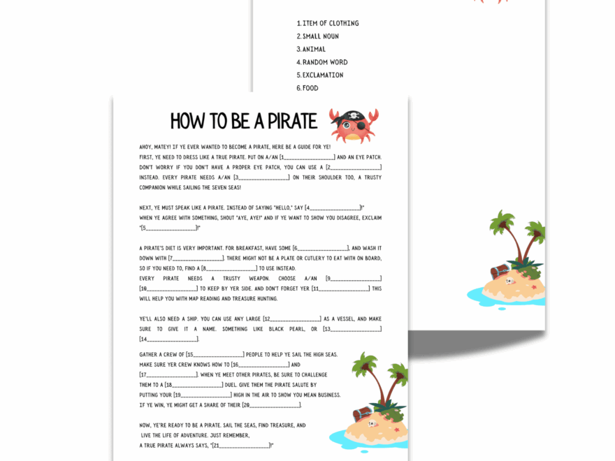 Pirate Mad Libs Free Printables Love And Laugh Games