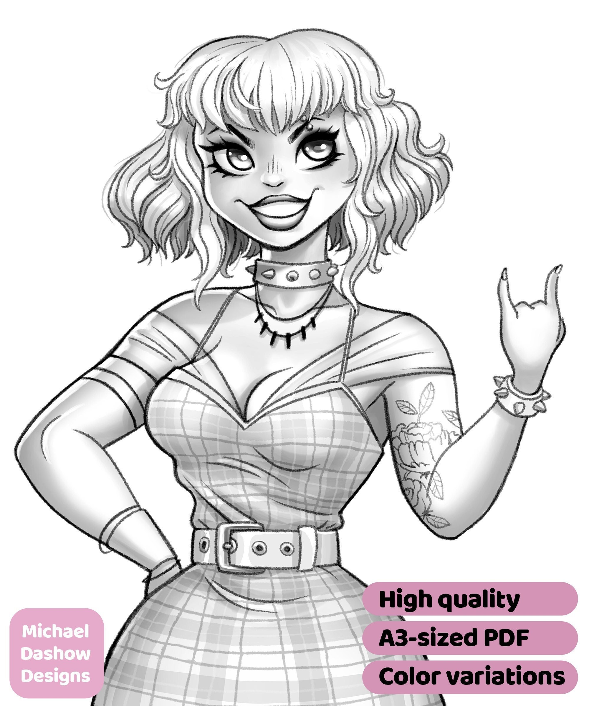 Plaid Punk Printable Adult Coloring Page Instant Download Etsy Denmark