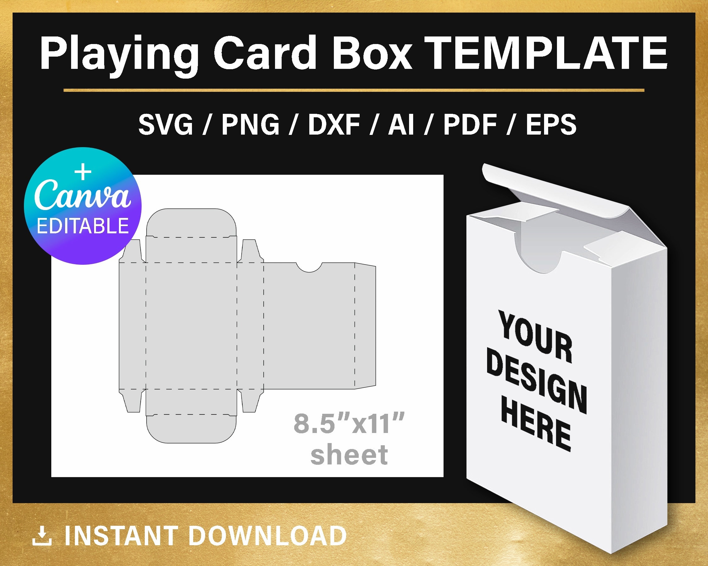 Playing Card Box Template DIY Trading Card Box BLANK Template Poker Card Box Svg Canva Png Cricut Printable Instant Download Etsy UK