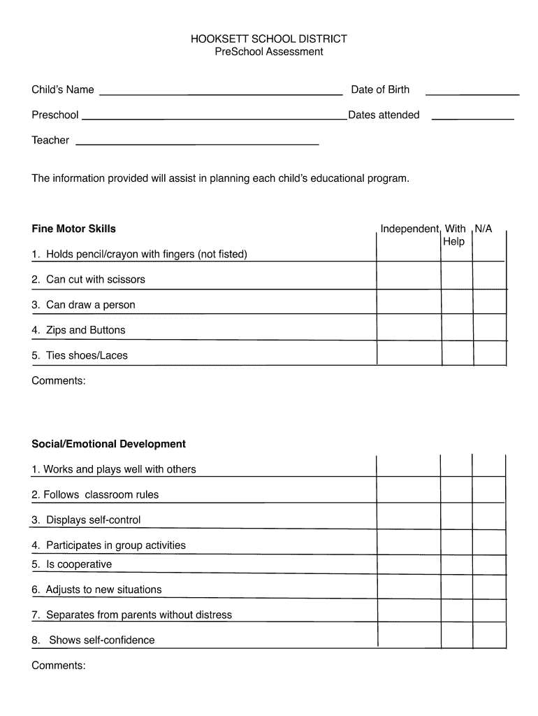 Free Printable Preschool Observation Form Developmental