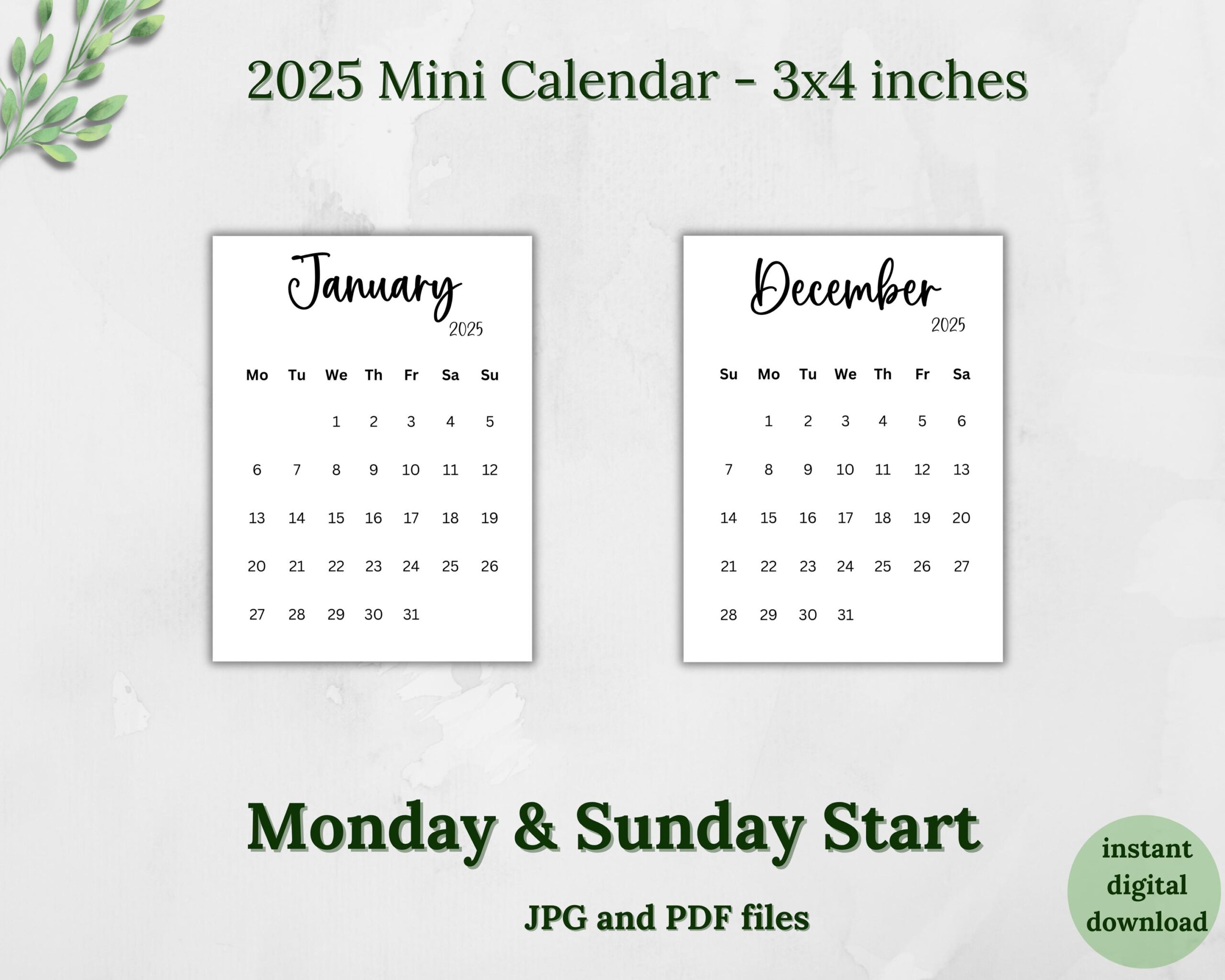Printable 2025 Mini Calendar 3x4 Minimalist Calendar Planner Calendar Cards Desk Calendar Black And White Digital Calendar Sunday Monday Etsy