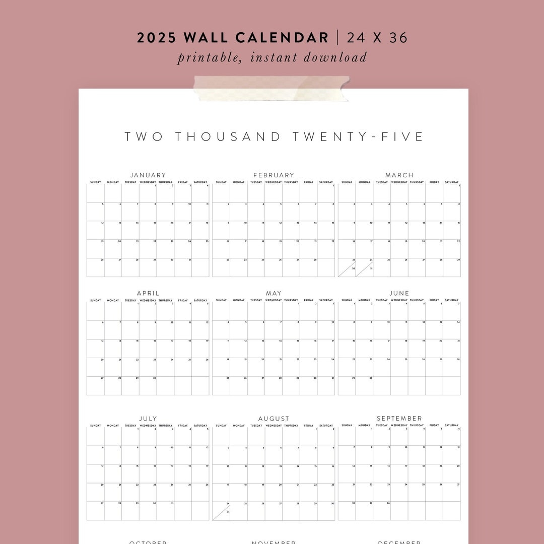 Printable 2025 Wall Calendar 24x36 Poster 01 Etsy