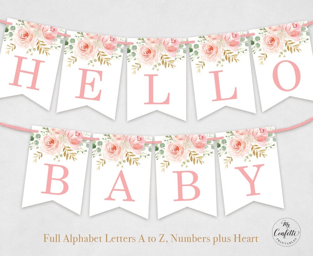 Printable Alphabet Banner Set Letters A To Z Numbers Plus Heart DIY Baby Shower Banner Birthday Blush Pink Floral Girl MCP820 MCP821 Etsy