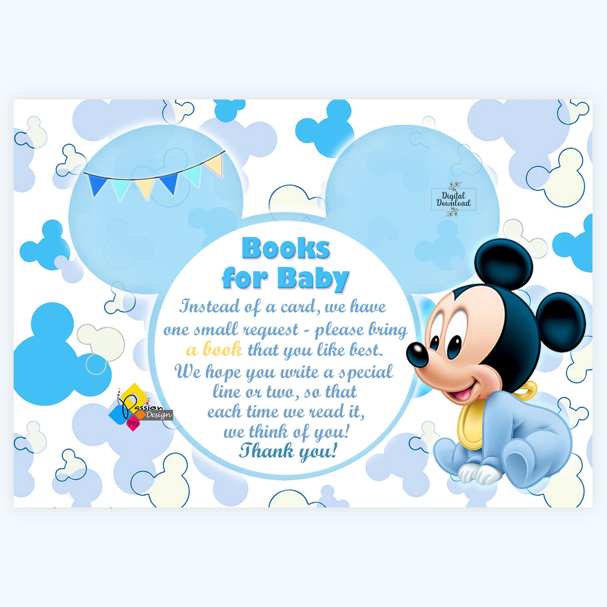 Printable Baby MICKEY MOUSE Baby Shower Book Request Card Mickey Mouse Baby Shower Books For Baby Card Instant Download Etsy