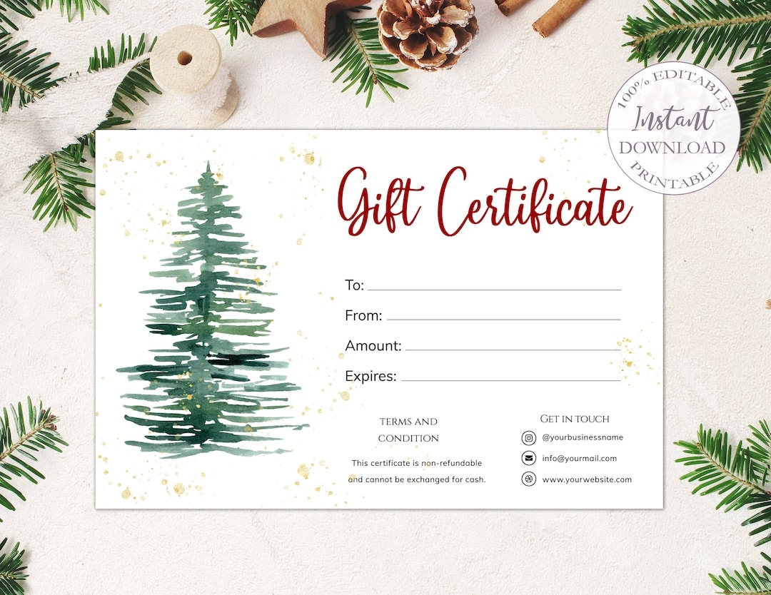 Printable Christmas Gift Certificate Winter Holidays Editable Gift Cards Personalized Gift Card Business Gift Voucher Template SRP 011 Etsy