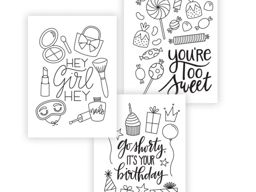Printable Coloring Cards Damask Love
