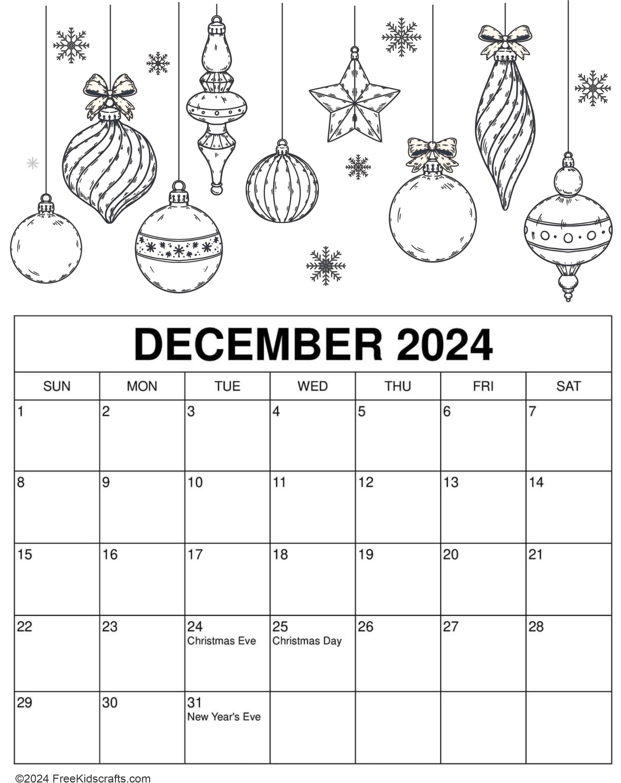 Printable Kids December Calendar