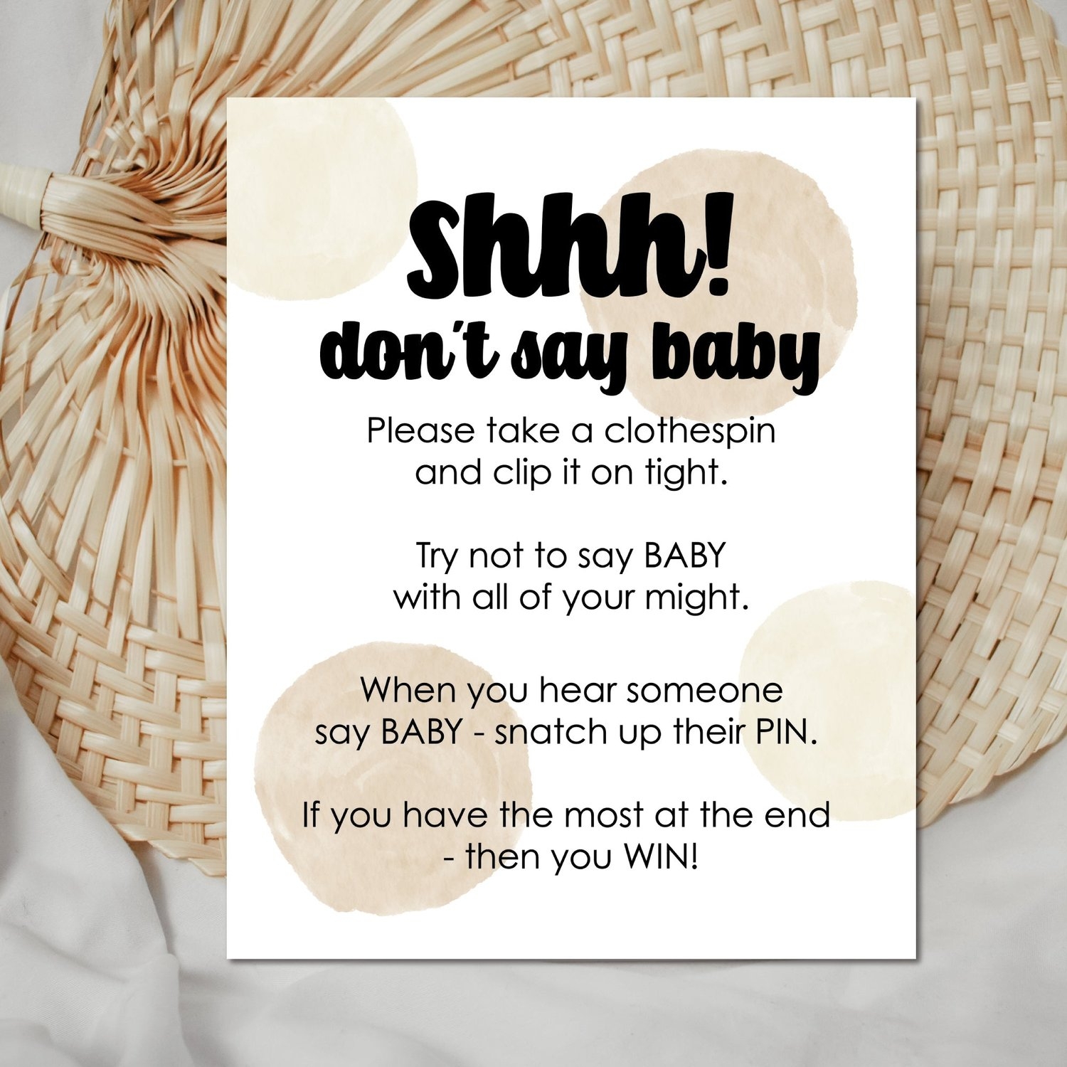 Printable Don t Say Baby Clothespin Baby Shower Game Sign Digital Download
