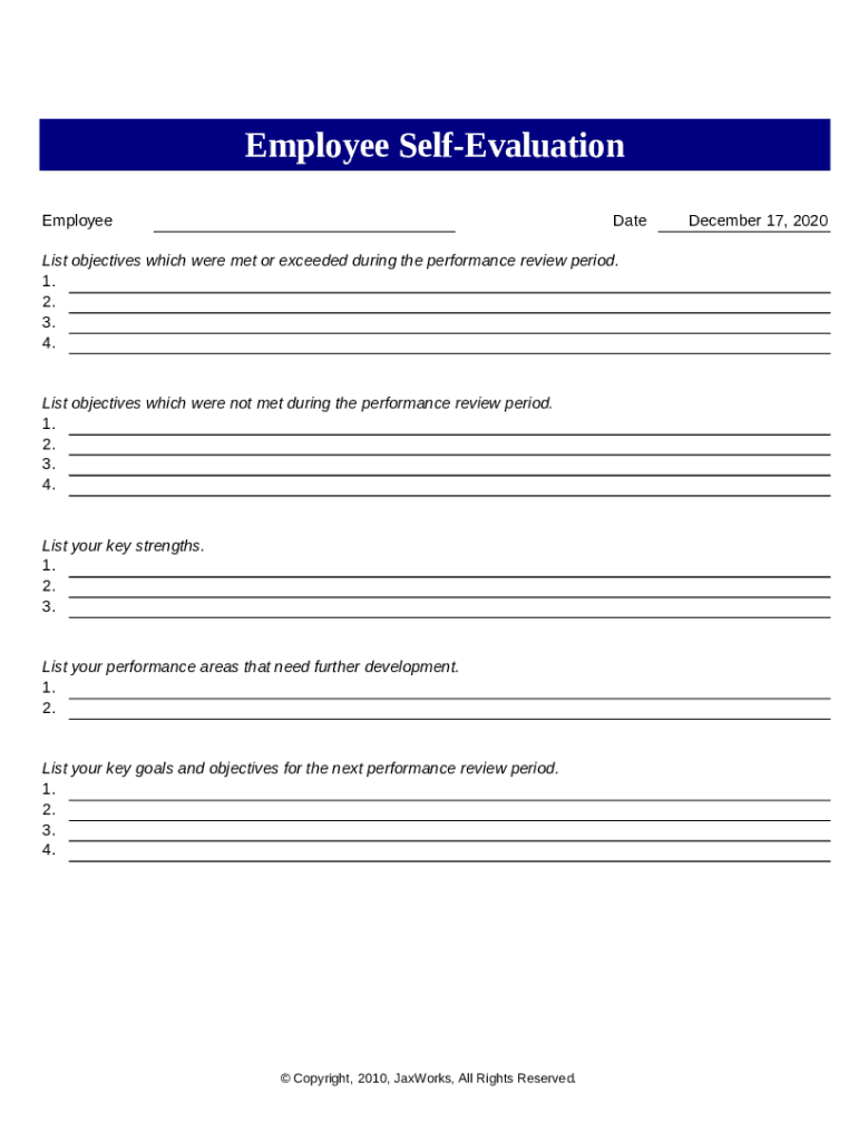 Printable Employee Self Evaluation Form Fill Out Sign Online DocHub