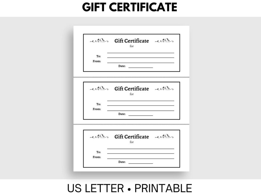 Printable Gift Certificate 3 Certificates Per Page US Letter Etsy
