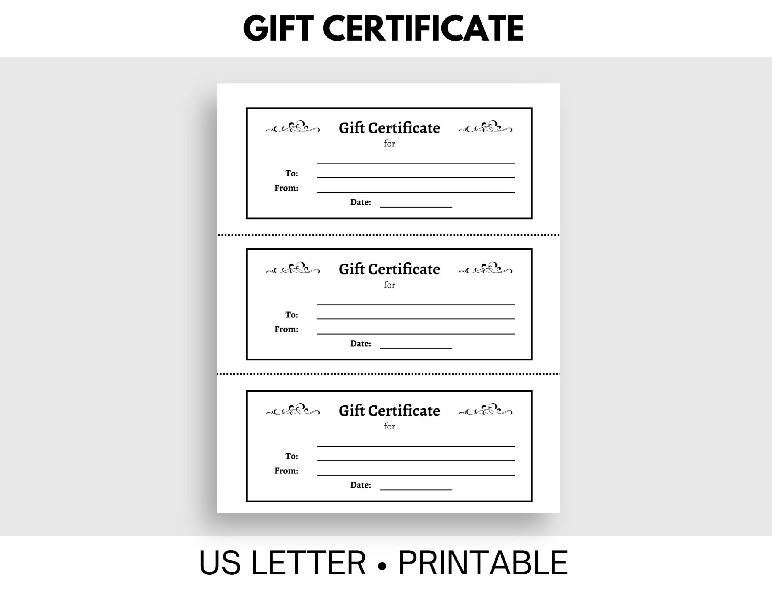 Printable Gift Certificate 3 Certificates Per Page US Letter Etsy