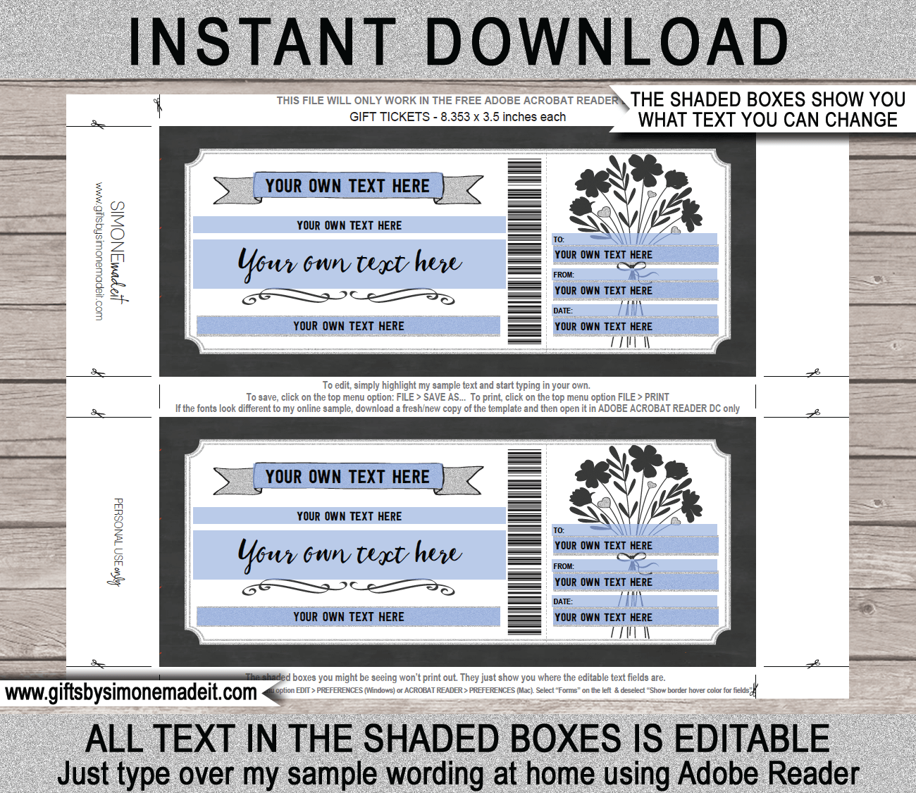 Printable Gift Voucher Template Gift Certificate Gift Card Editable Text