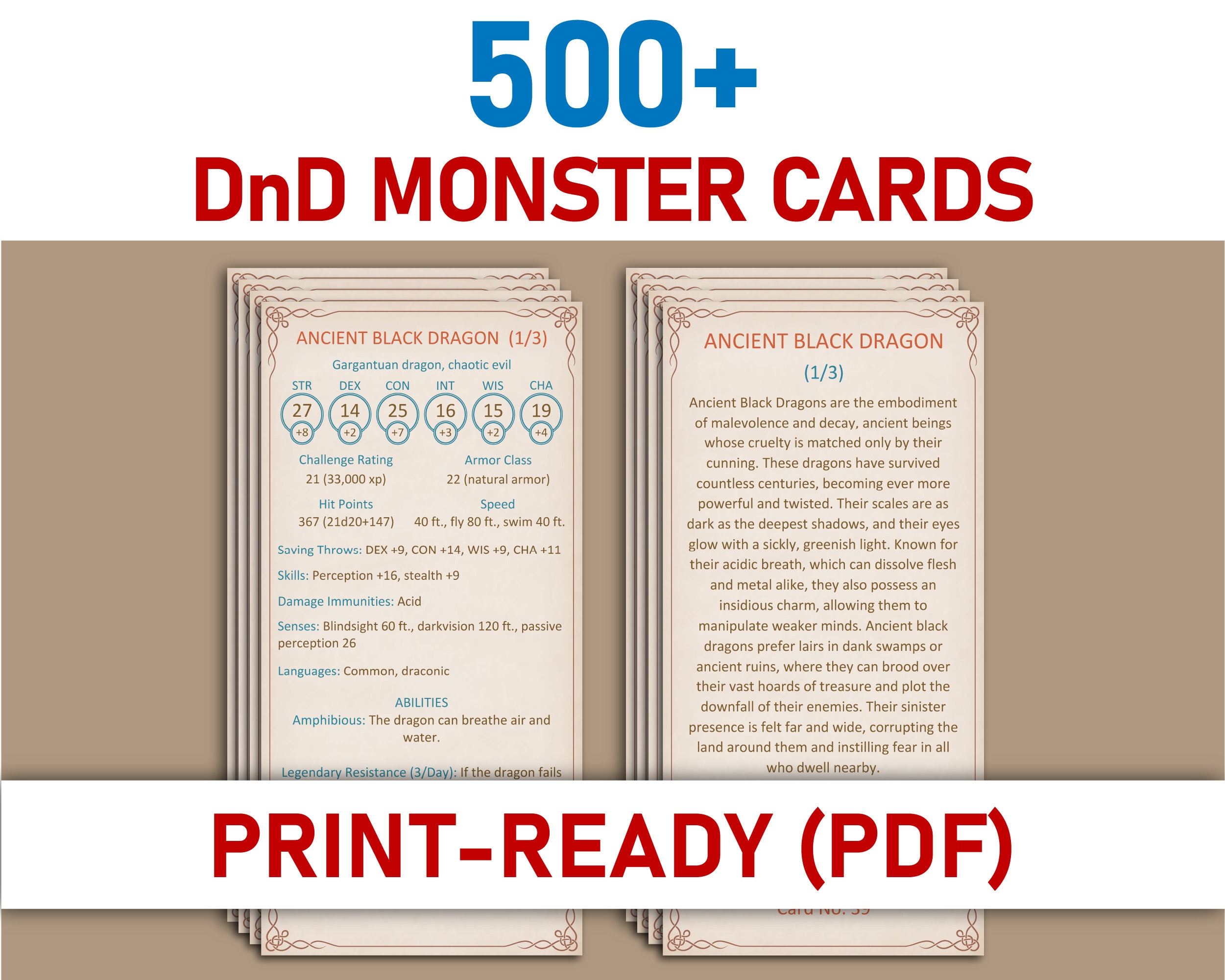 Printable Monster Cards PDF Bundle Complete SRD5 1 Collection With Original Lore 540 Cards 