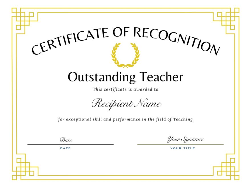 Printable Outstanding Teacher Certifcate Certificate Of Achievement Teacher Gifts Editable Instant Download PDF Word Format Etsy