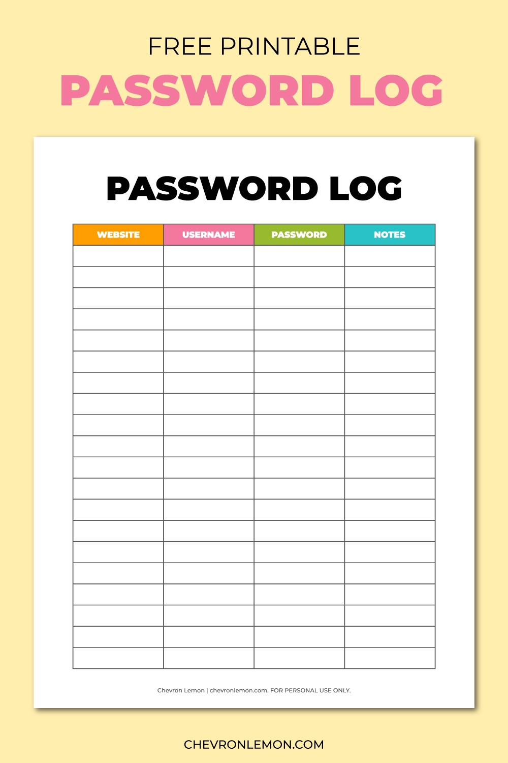 Pinterest Free Printable Password Templates