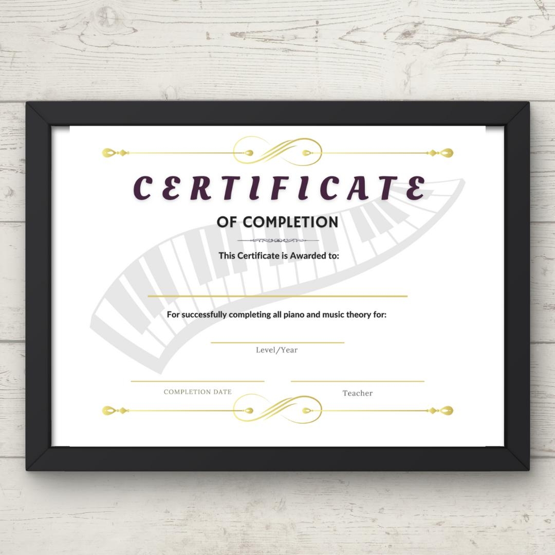 Printable Piano Achievement Certificate Completion Certificate With Piano Keys Motif Etsy