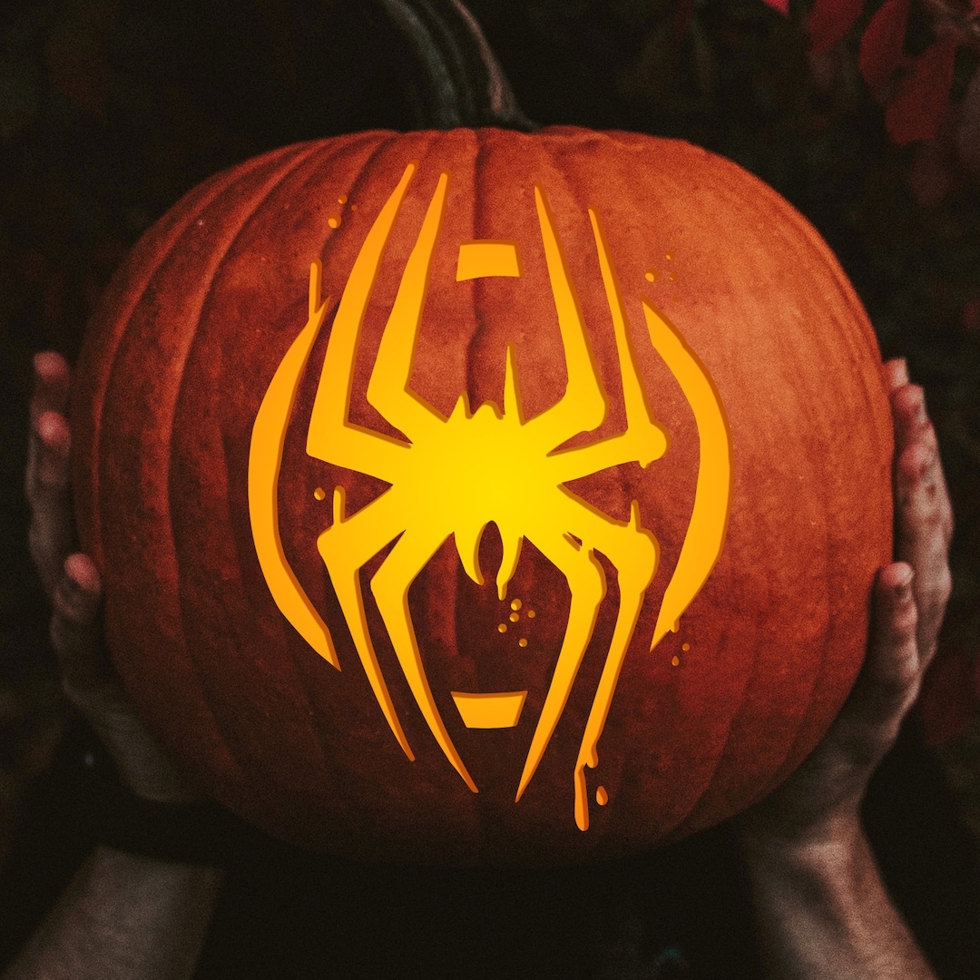 Printable Pumpkin Carving Pattern Spider Spiderman Graffiti Miles Morales Etsy