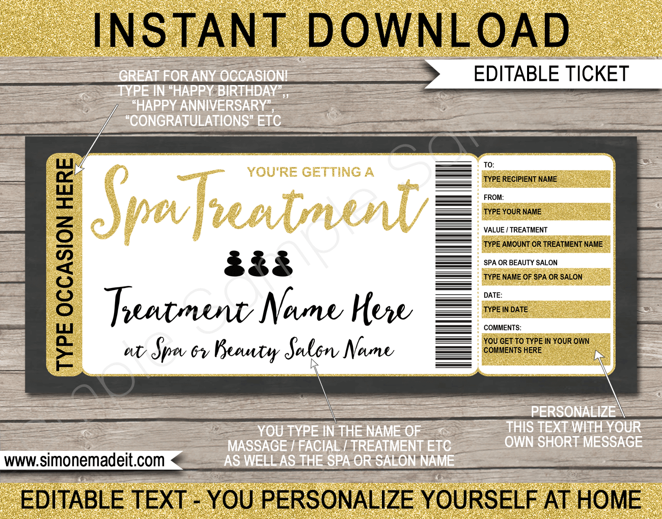 Printable Spa Gift Certificates Template Editable Massage Gift Voucher