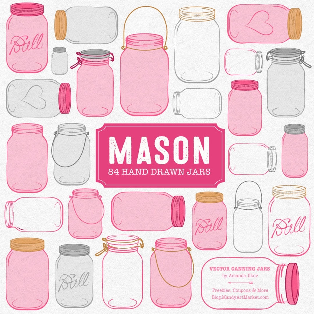 Professional Mason Jar Clipart In Hot Pink Mason Jar Clipart Glass Jar Clipart Preserve Jar Jam Jars Mason Jars Etsy