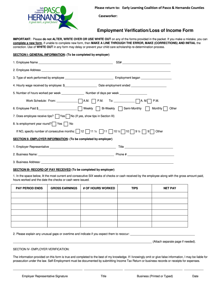 Printable Income History Verification Form